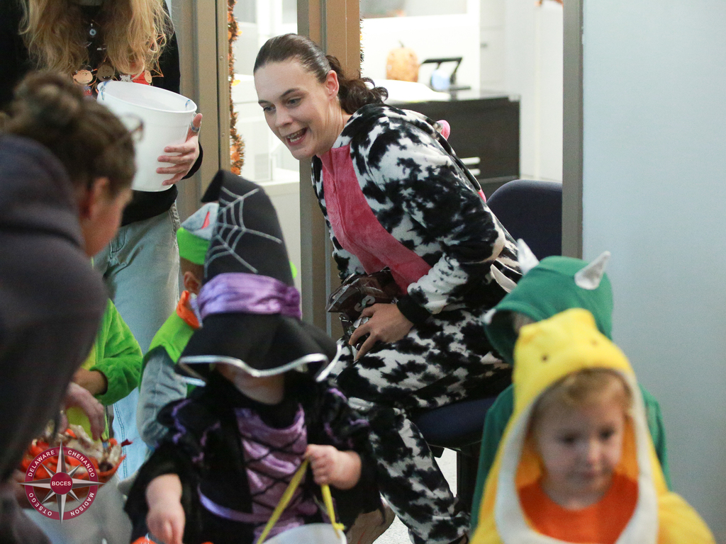 children and staffer in costume