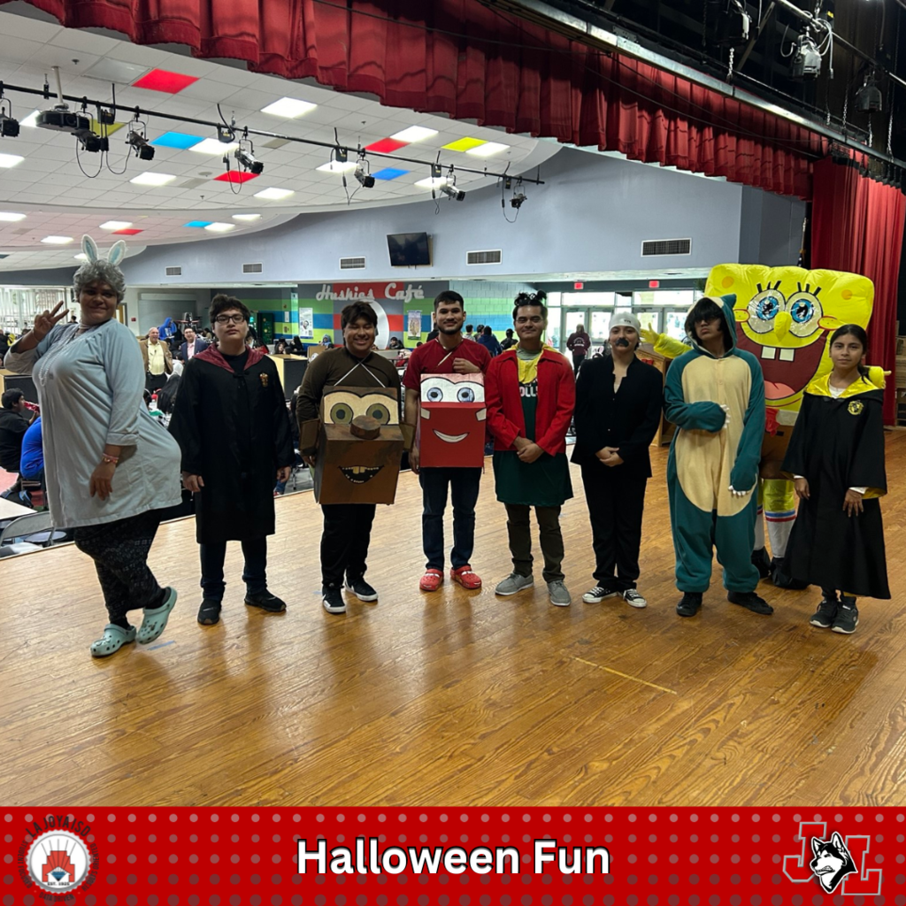 students in Halloween costumes