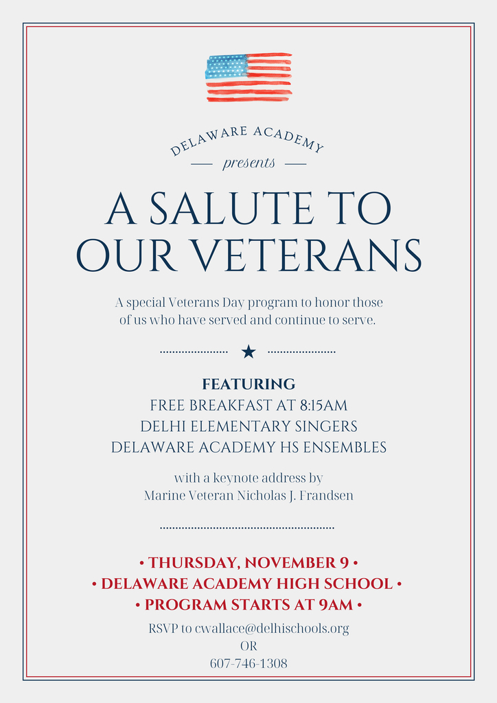 A Salute To Our Veterans poster, Thursday November 9, 9:00 am