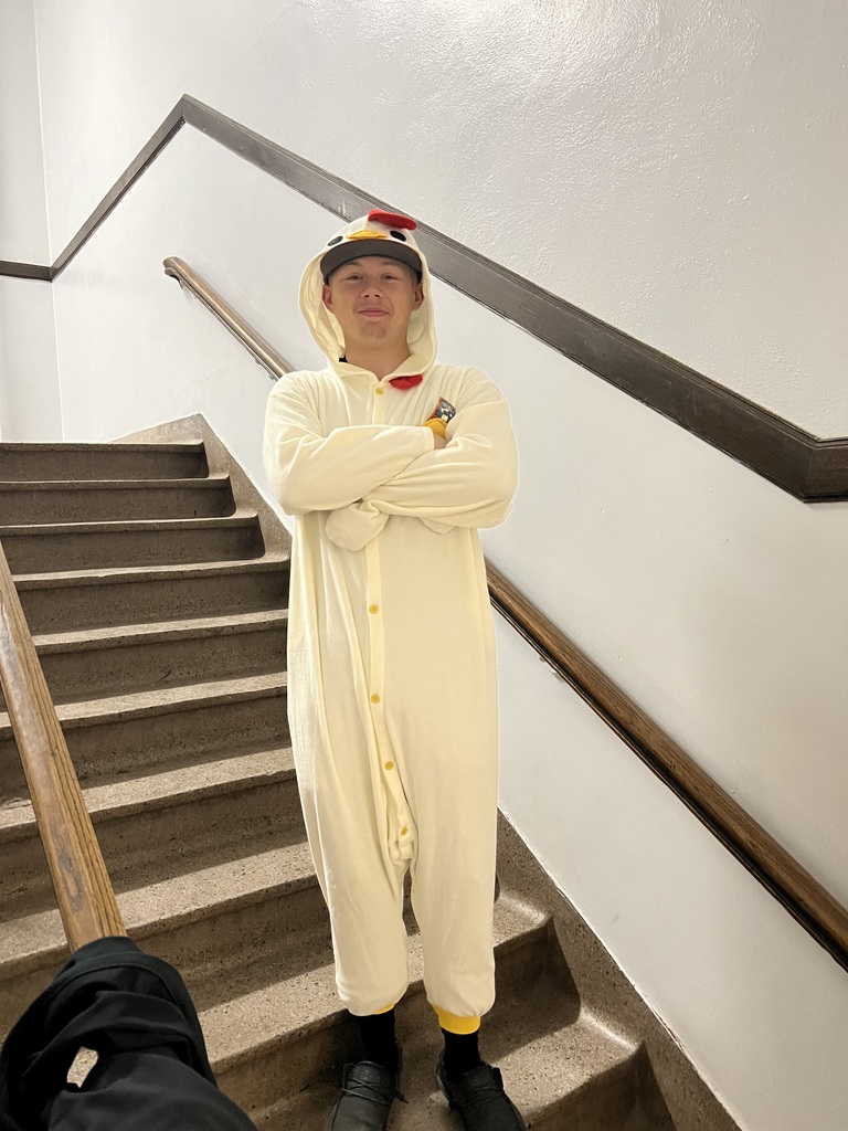 A student dressed as a chicken