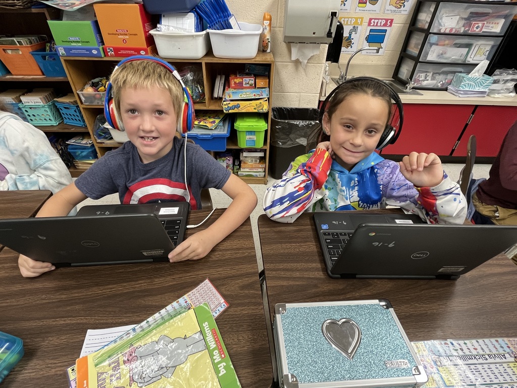 Students work on math stations.