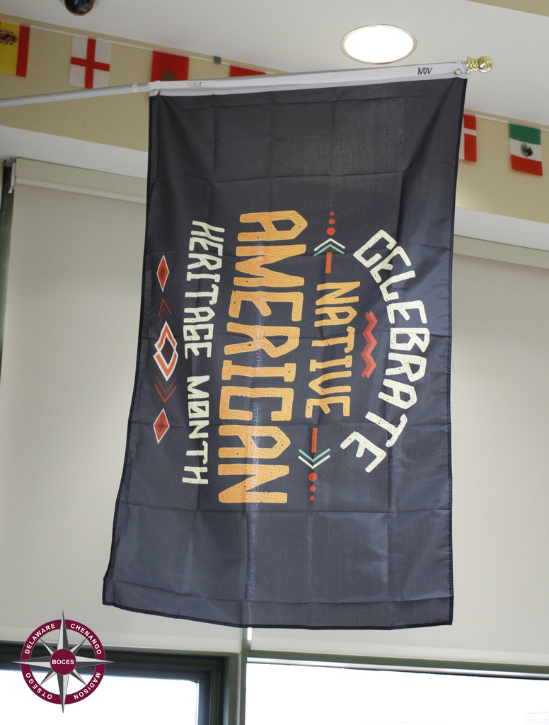 photo of flag that says "celebrate Native American Heritage Month"