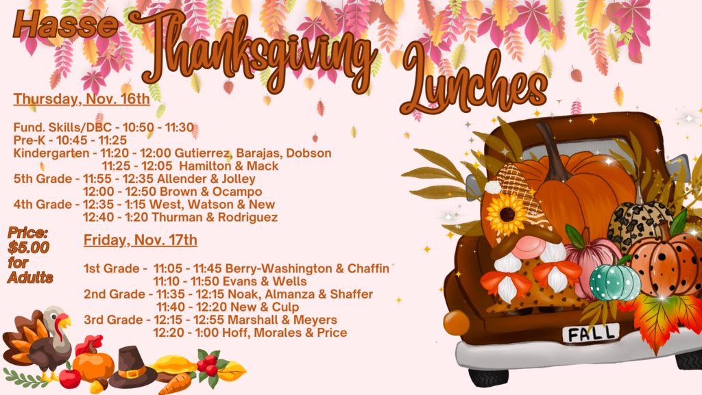 Thanksgiving Luncheon Date and times