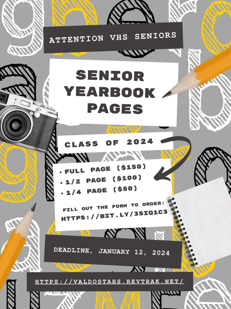 Senior Page Info for VHS Yearbook