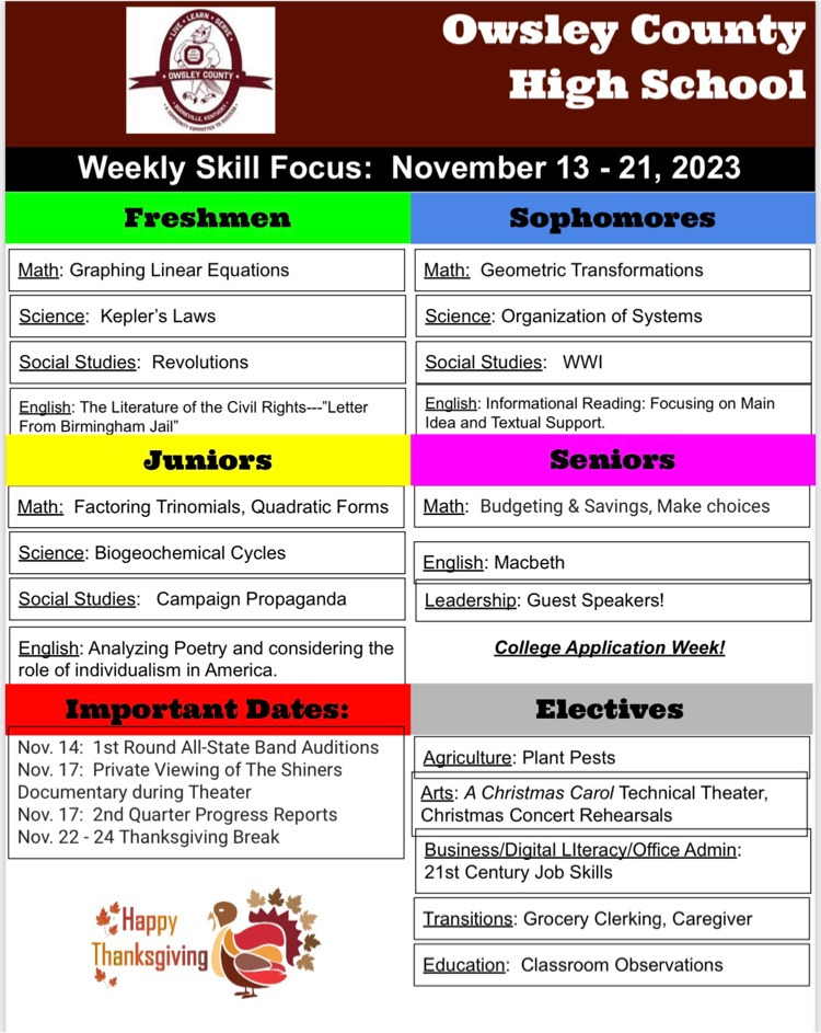 OCHS Weekly Skill Focus