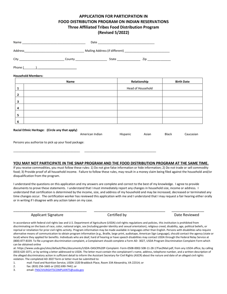 Food Program Application