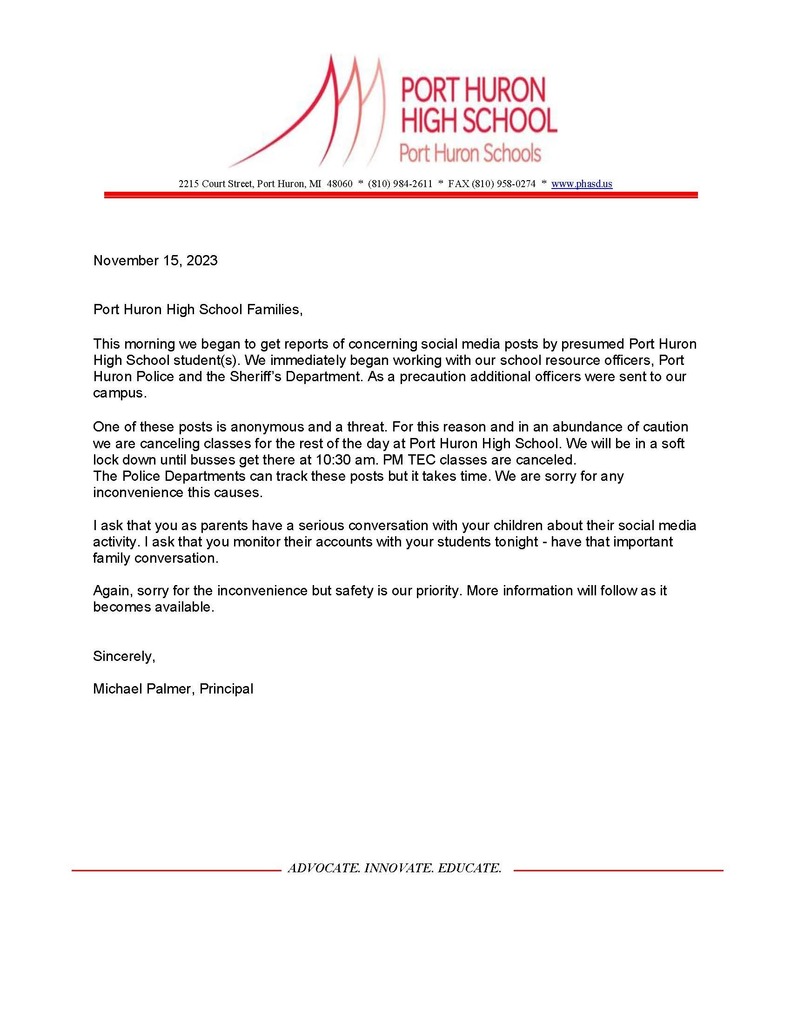 Letter to PHHS and Phoenix families