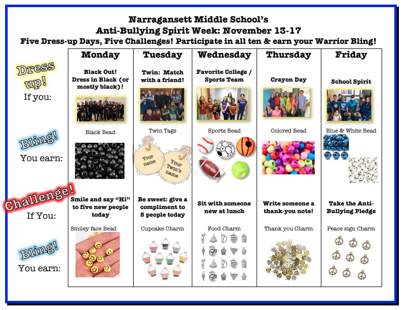 Anti-Bullying Spirit Week flyer
