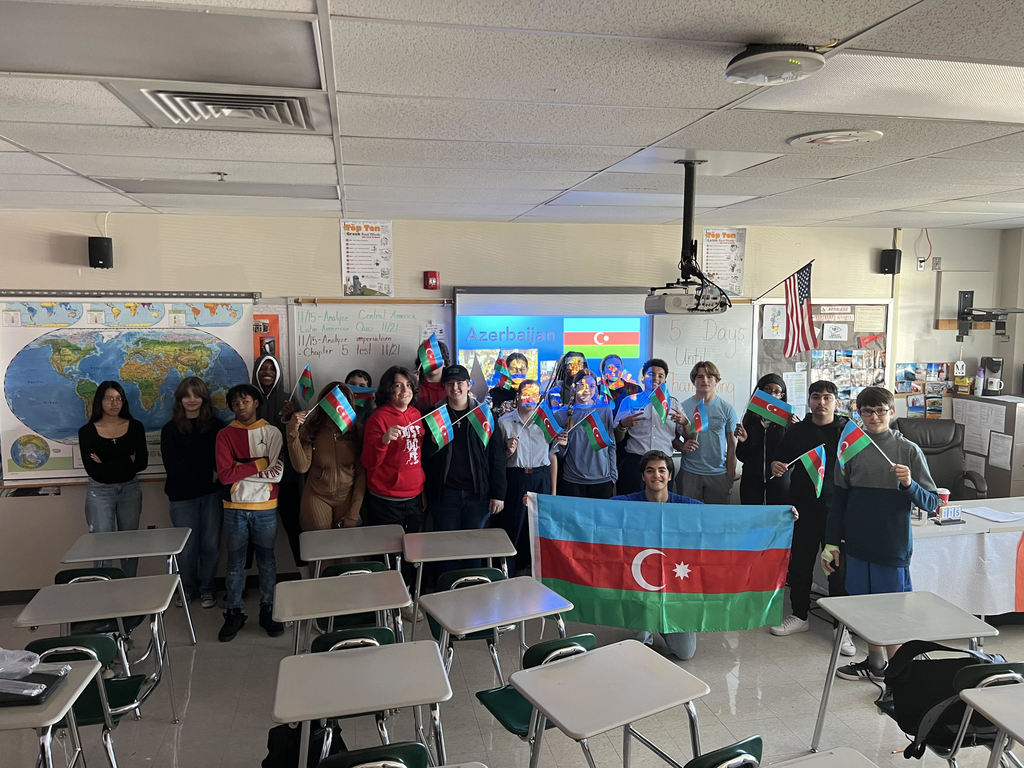 Students display the flags