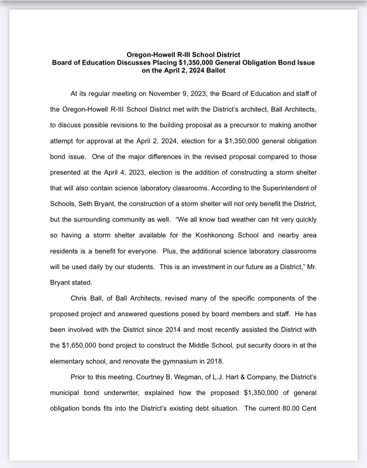 Board Discusses Bond