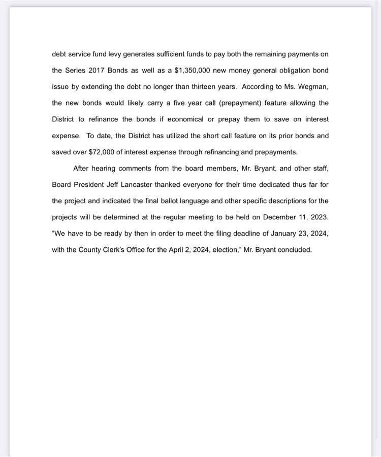 Board Discusses Bond