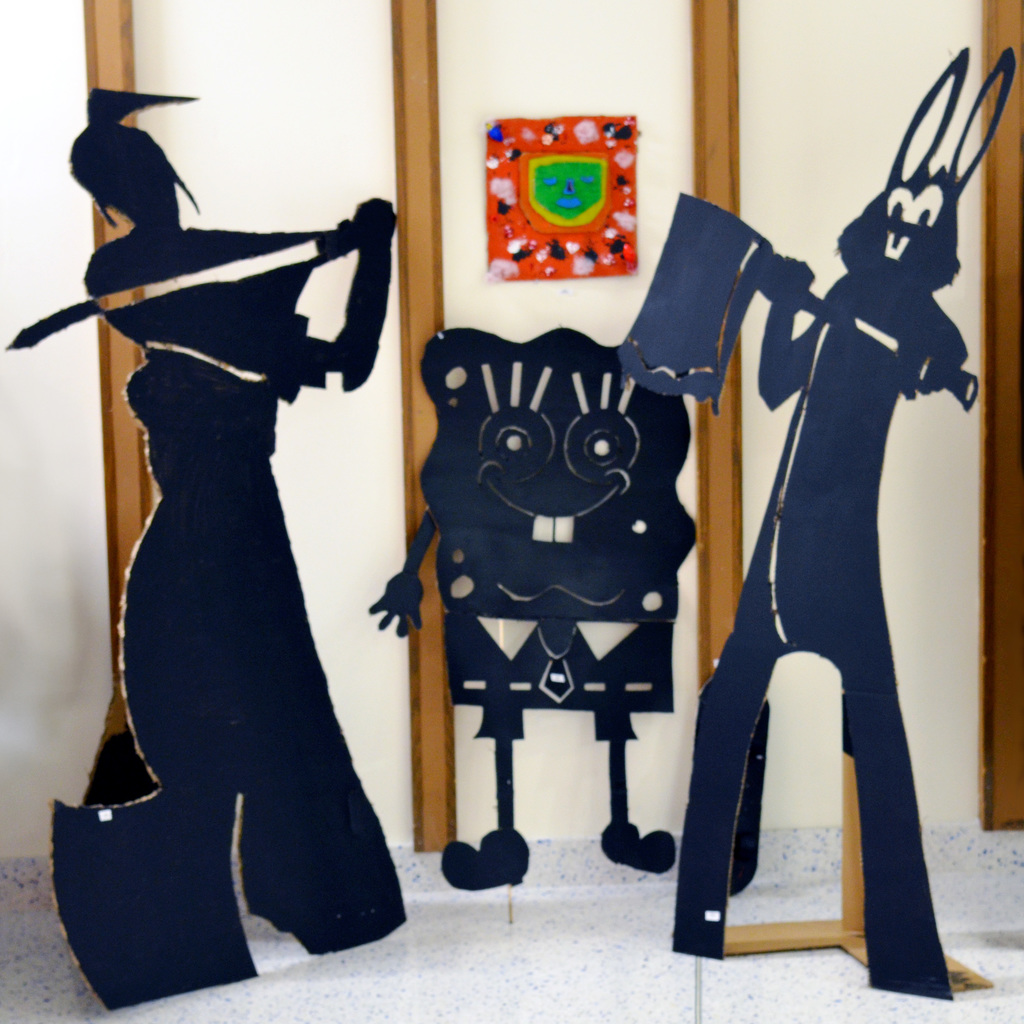 Black cut-outs of various figures and popular culture characters