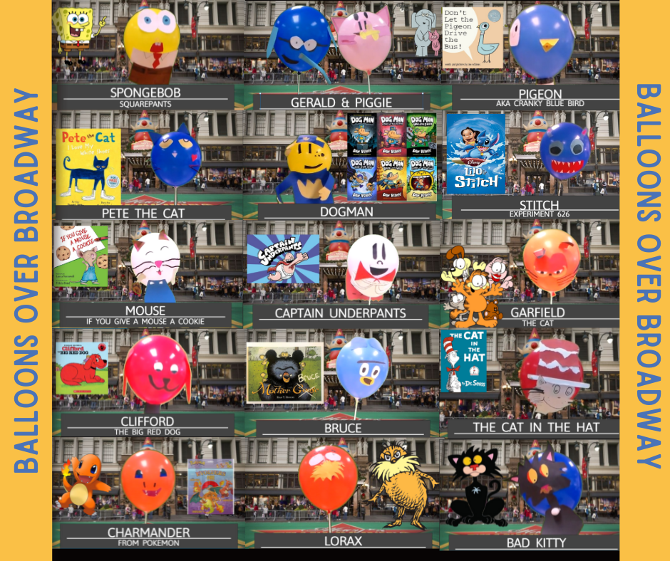 15 Balloons made by students doing a STEAM project with the book Balloons Over Broadway.