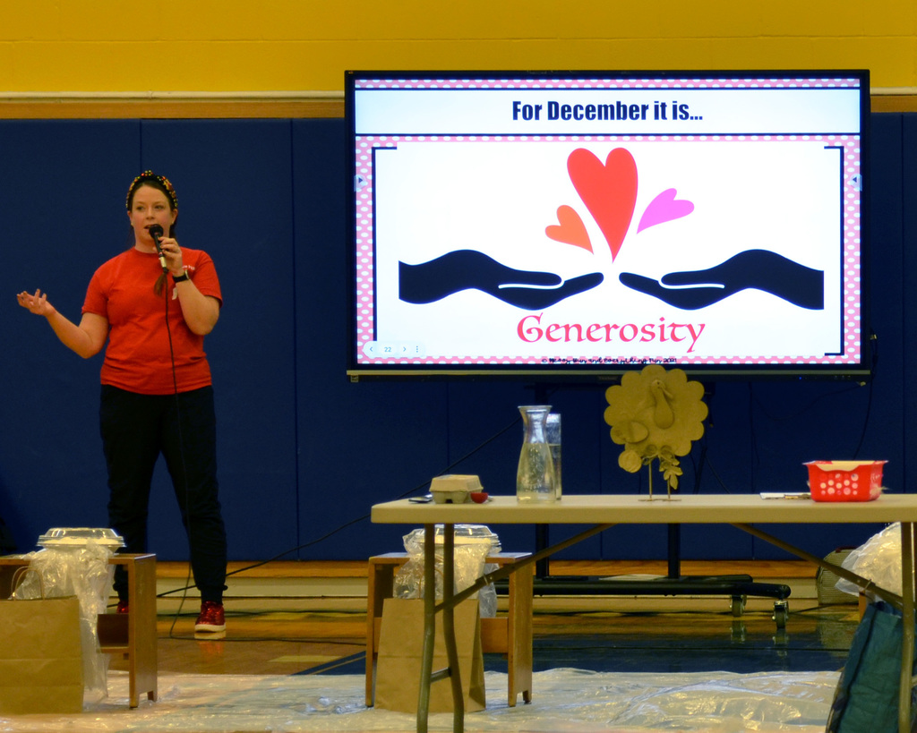 Mrs. Burgess presents December's character trait: generosity