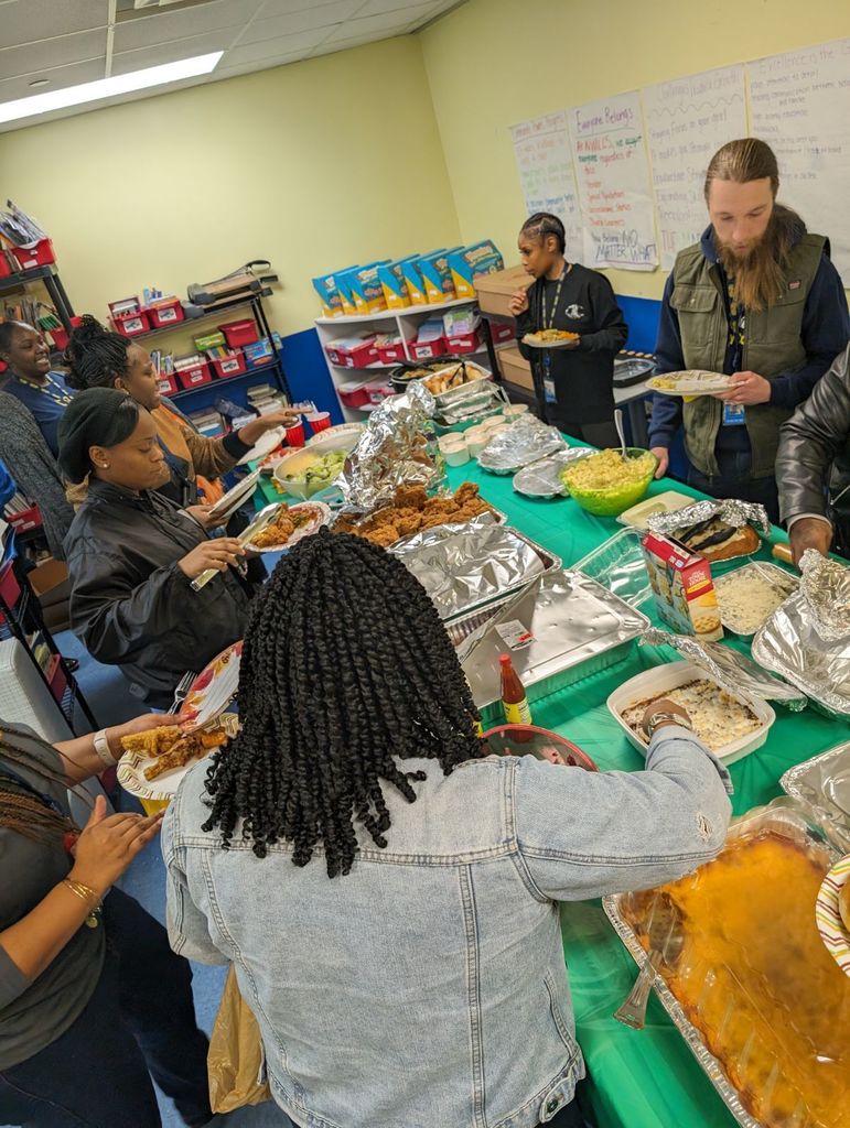 variety of people eating a variety of food