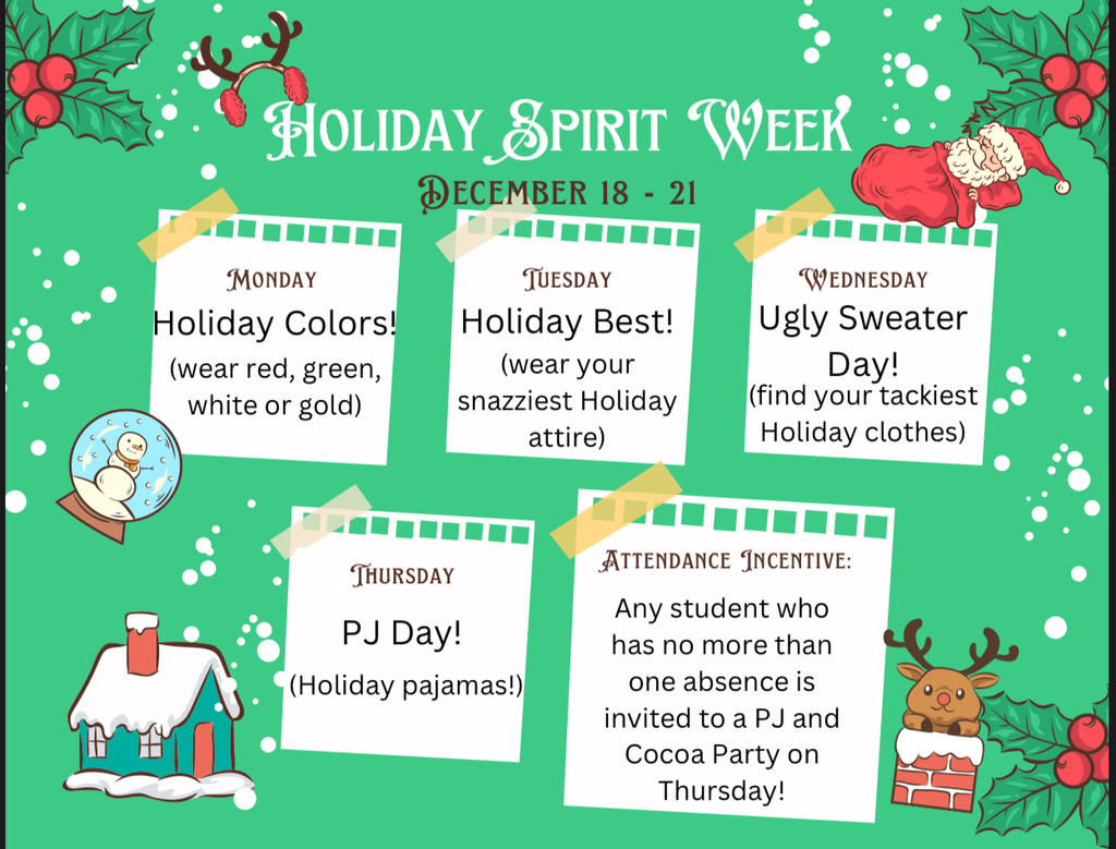 Holiday Spirit Week at CHS - December 18-21