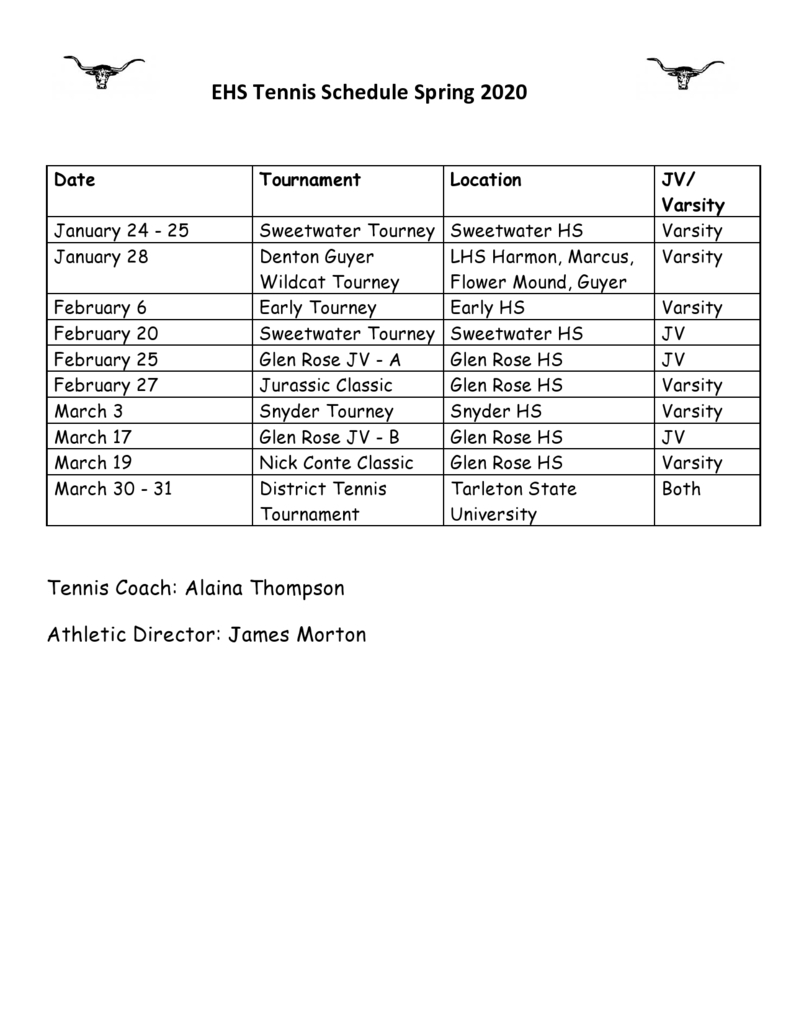 Tennis Schedule