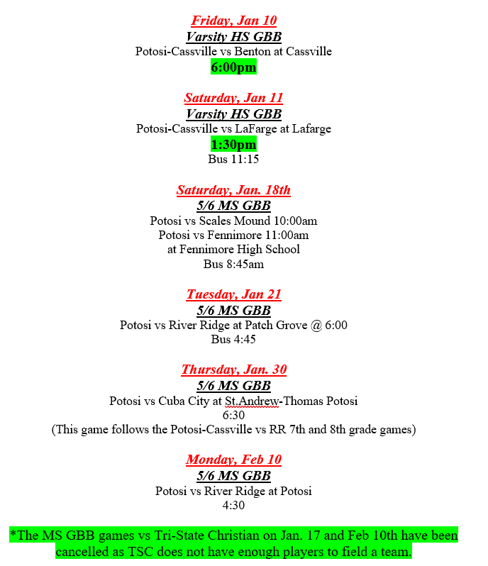 Schedule Updates 1-10