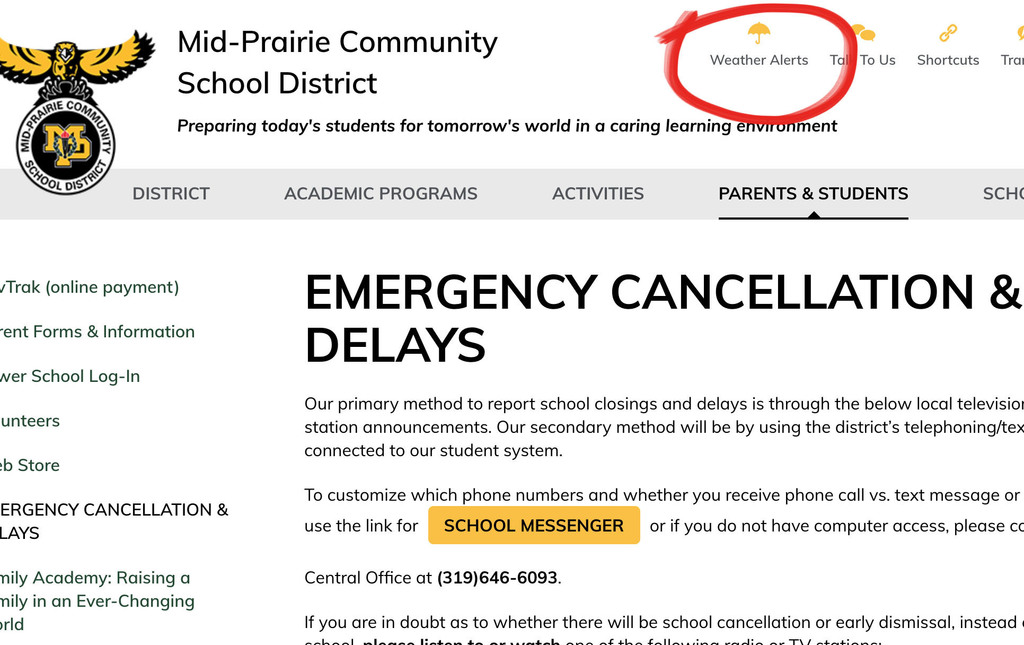 Weather Alert button on website