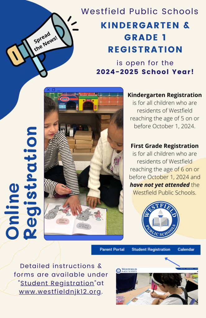 Graphic noting online registration for kindergarten and grade 1