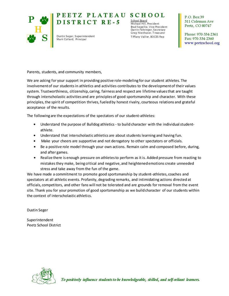 Sportsmanship Letter