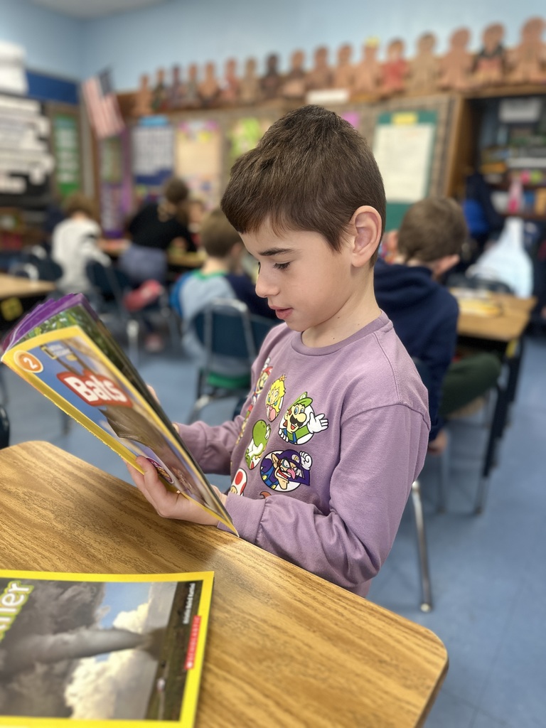 first grade student exploring book about bats