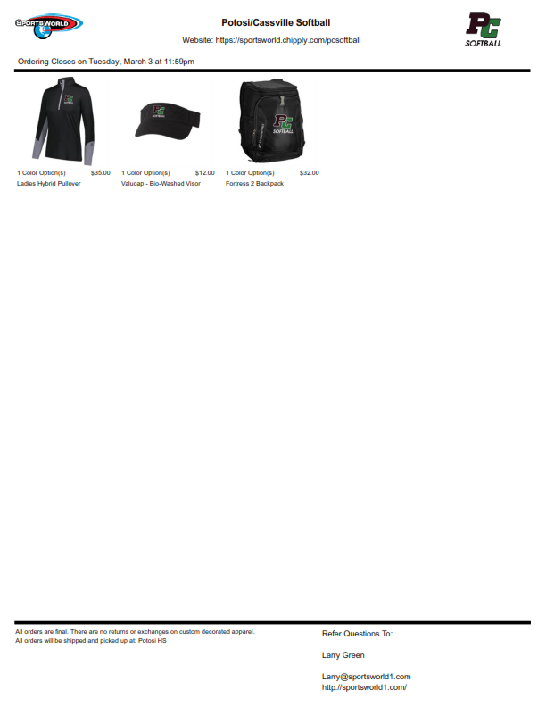 Clothing Order Page 2