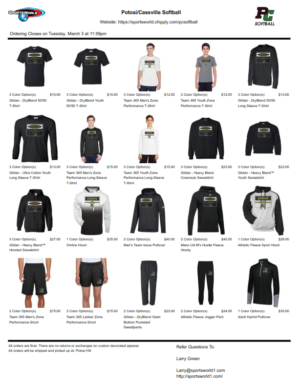 Clothing Order Page 1