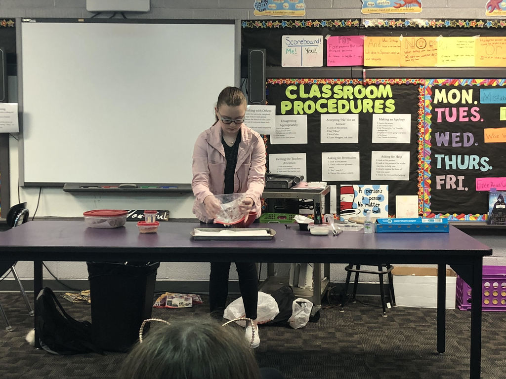Corinne demonstrating how to make edible cookie dough