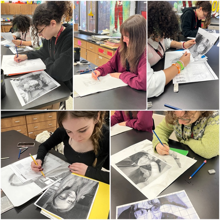 Drawing & Painting students working hard on their self portraits.