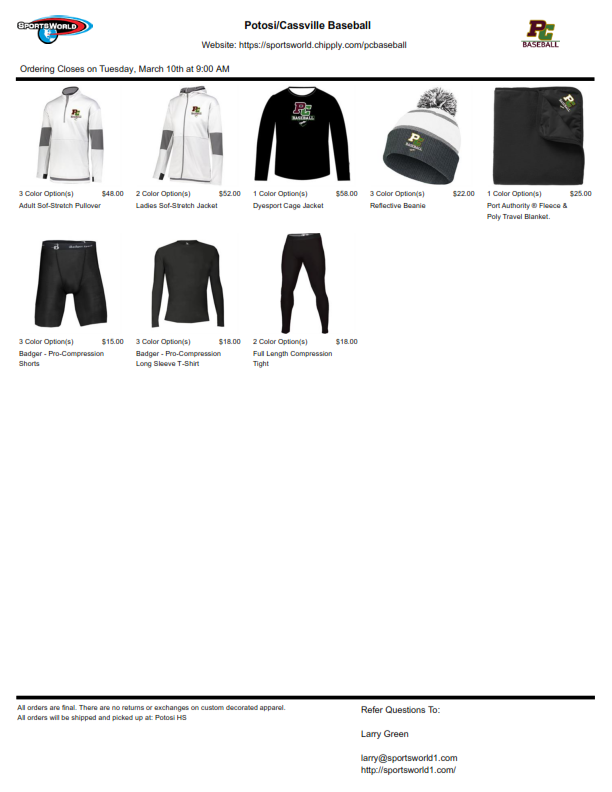 Potosi Baseball - Flyer Page 2