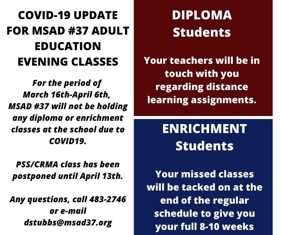 Adult Ed Temporary Shutdown