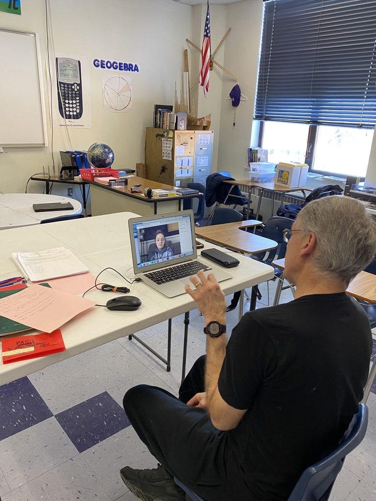 Student in the 8 am pre calc class interacting from home with Mr. Sherman!