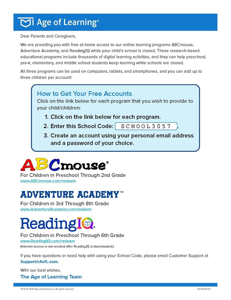 Age of Learning Letter