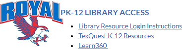 PK-12 Library resources are now available on the Learn@Home portal! Visit the Royal Falcons Learn@Home page to access them.