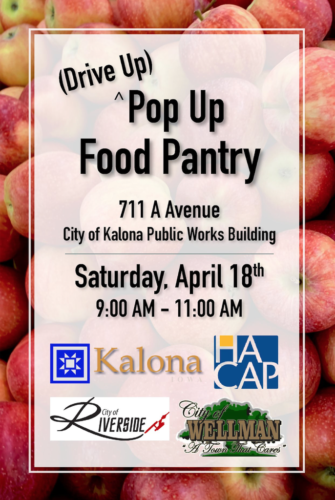 Kalona pop-up pantry event on April 18th