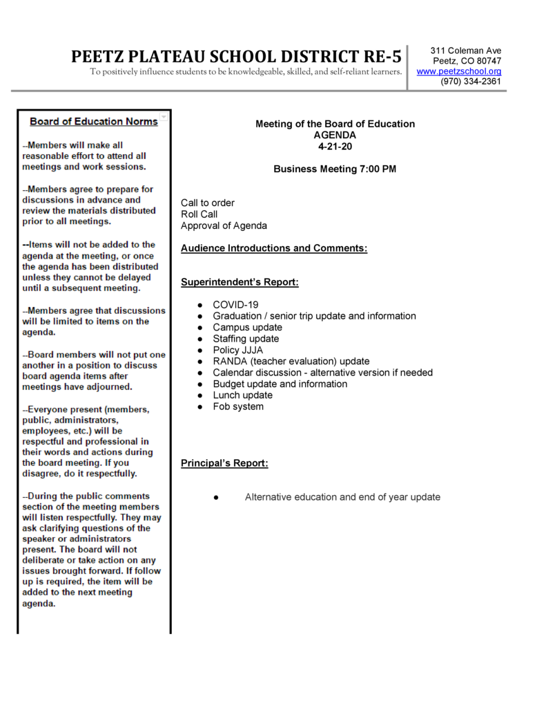 BOE agenda 4-21-20 @ 7pm