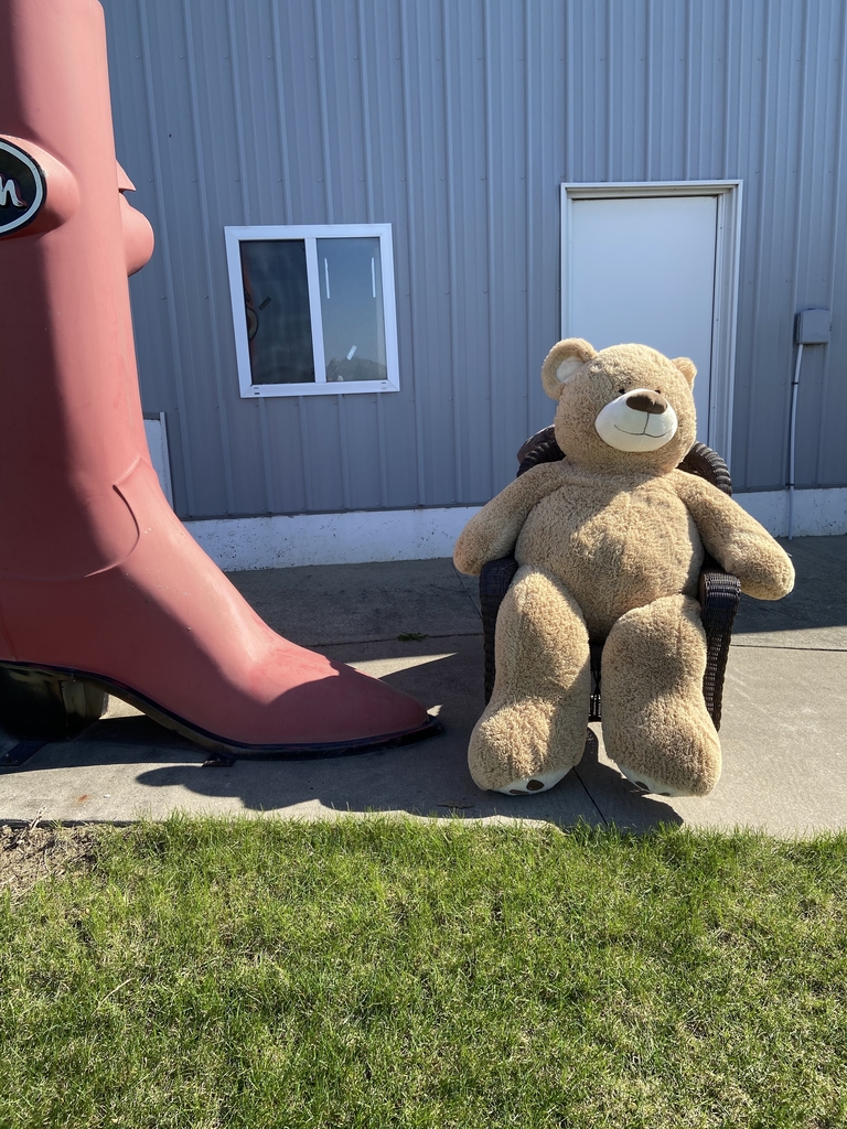 Teddy Bear sitting in a lawn chair.