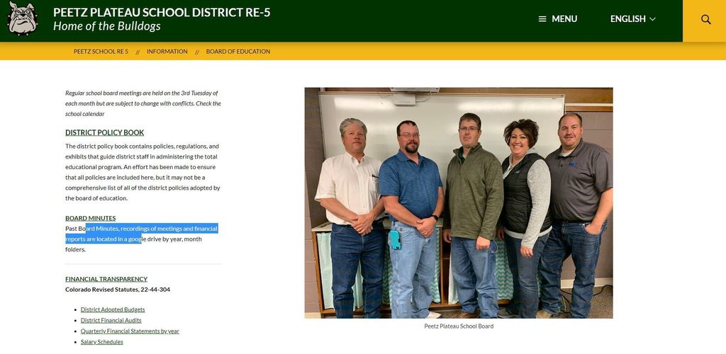 Board of education webpage picture