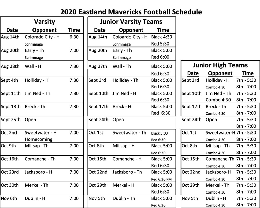 2020 Football Schedule