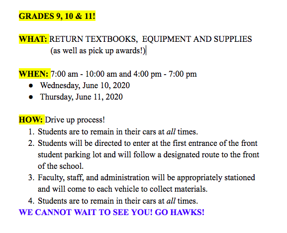 Grade 9, 10 and 11 Materials pick up and drop off