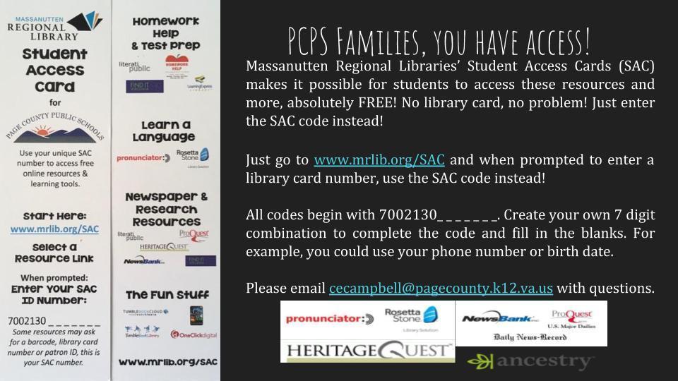 Student Access Card Massanutten Regional Library