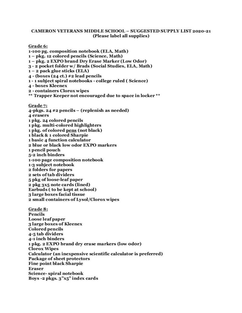 CVMS Supply List Part 1