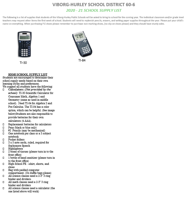 Back to School Supply List Page 2