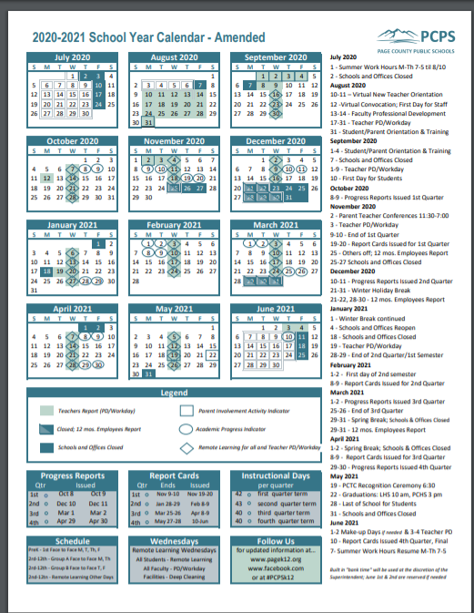 AMENDED 2020-2021 SCHOOL CALENDAR ONE PAGE