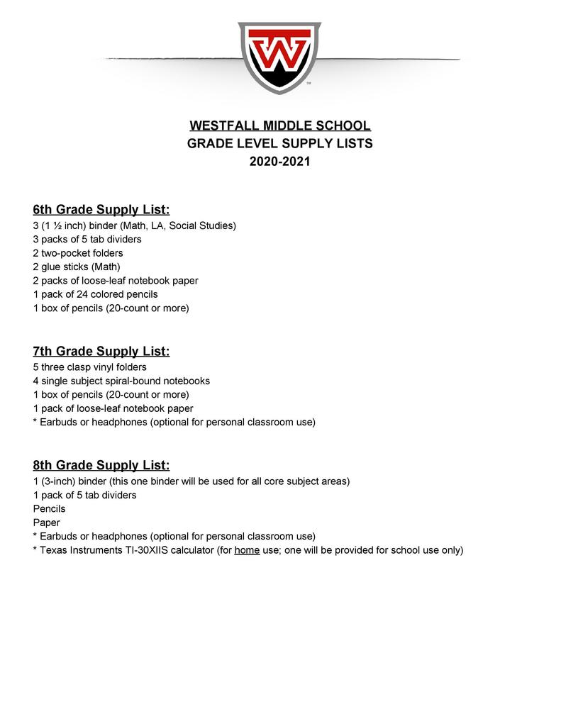 WMS School Supply List