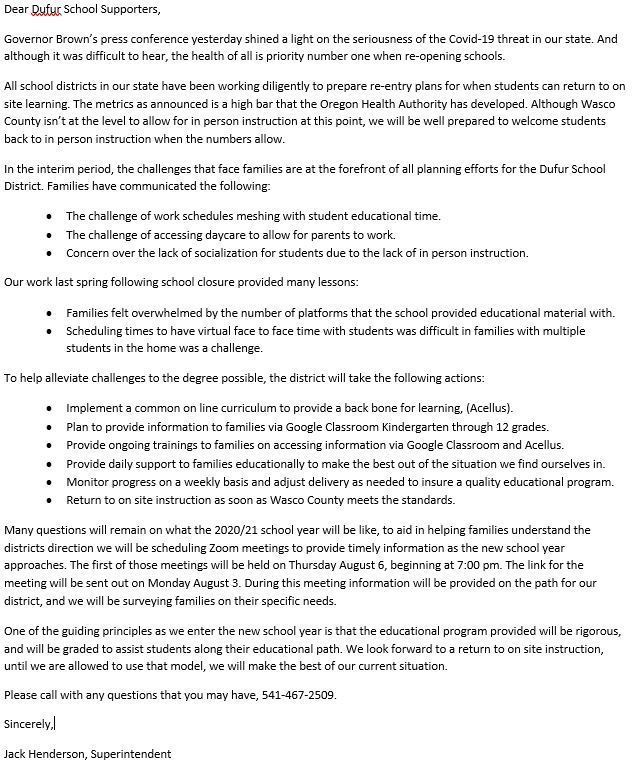 Supt. letter of July 29