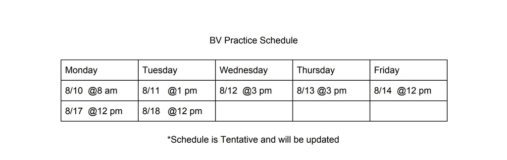 Practice schedule