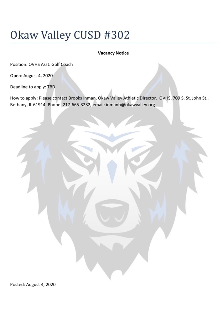 Asst. Golf Coach 2020