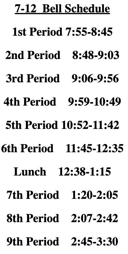 7-12th Bell Schedule